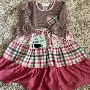 Bonnie Jean Pink Plaid & Floral Tiered Girls Dress - 4T